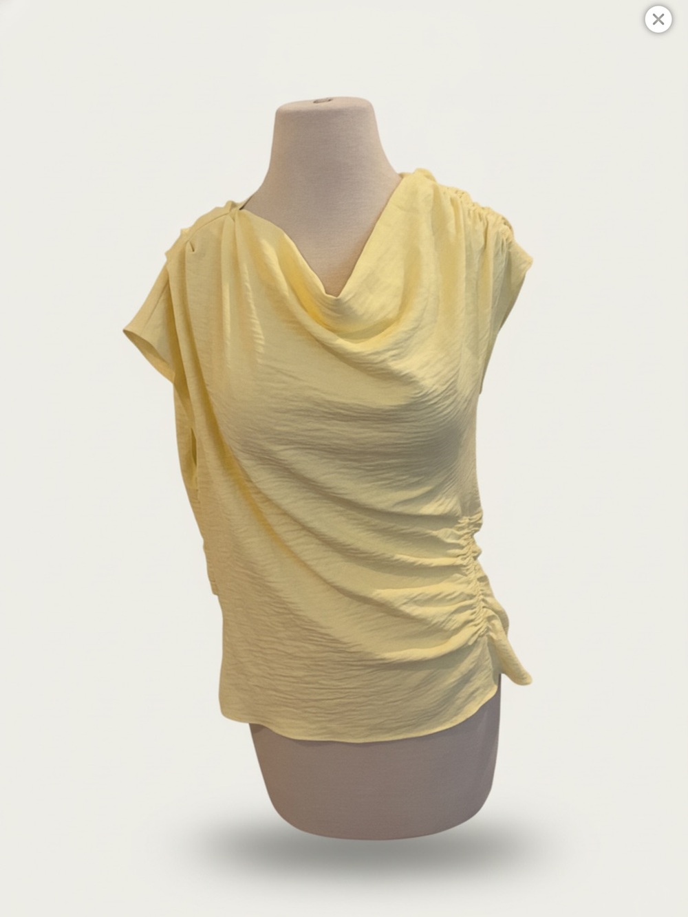 INC International Concepts Pale Yellow Draped Cowl Ruched Side Top